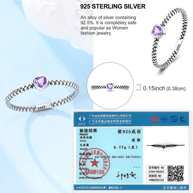 Bague en argent sterling 925 véritable, forme de cœur, trèfle, bijoux pour femmes, cadeau d'anniversaire, de fiançailles