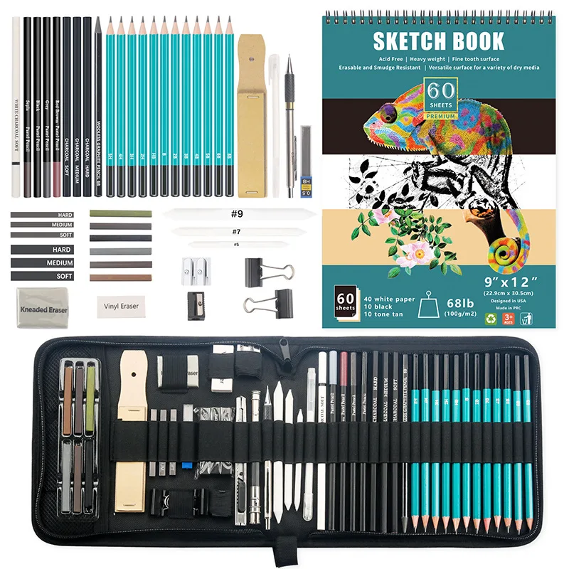 

50Pcs/Set Professional Sketch Pencil Drawing Art Tool Kit Charcoal Portable Wooden Box Artist Art Supplies Sketch Pencil Set