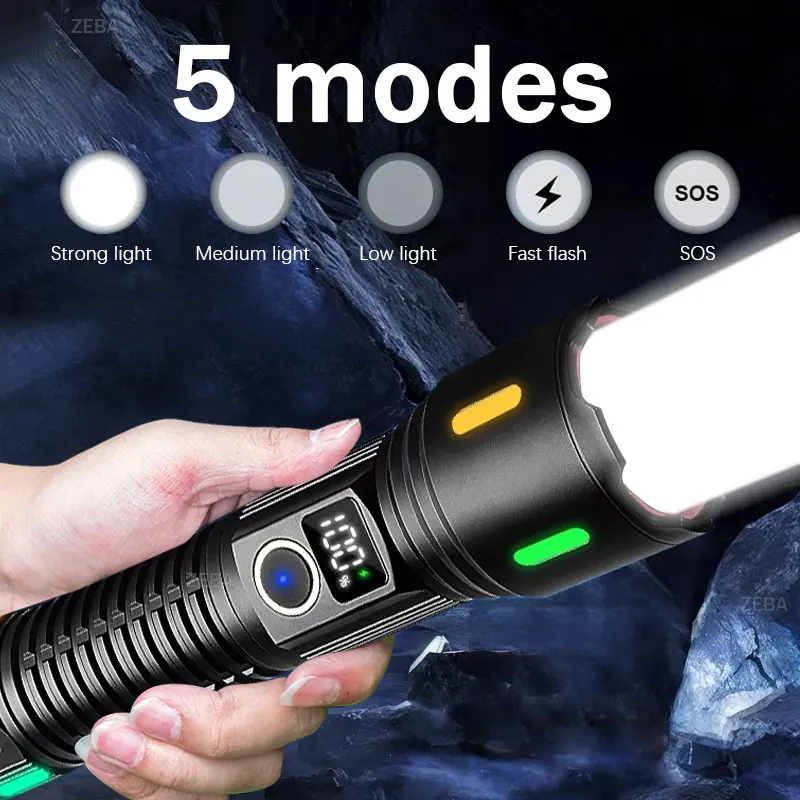 Lot De 2 Lampes De Poche LED Rechargeables - Torches Puissantes 1200mah Ideales Pour Camping Et Outdoor Resistantes Aux Chocs 98577004