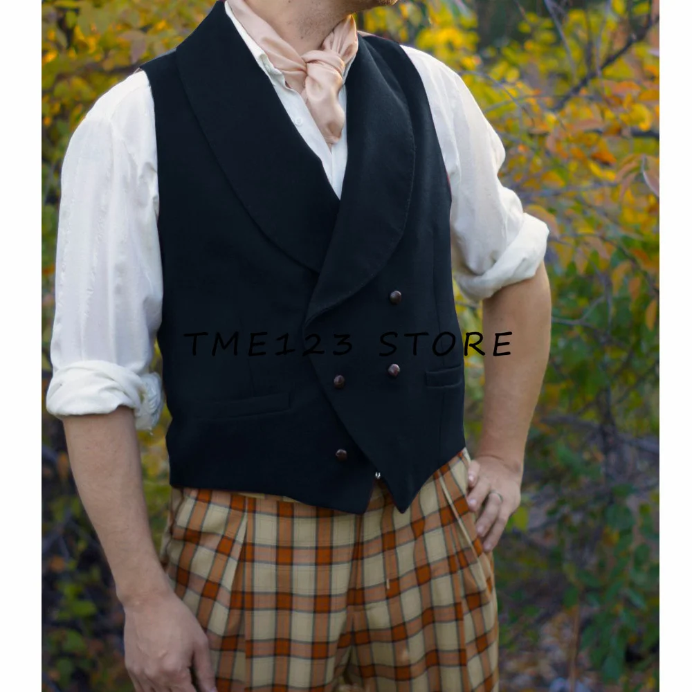 Men's Vest solid color Tailored Collar Double Breasted Male Gentleman Business Waistcoat Jacket Casual Slim Fit Gilet Homme Vest
