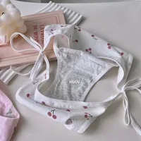 Lolita – culotte en coton à motif cerise pour femmes, sous-vêtements Sexy, blanc, rose, bretelles à lacets, doux, taille basse, Anime, tongs de demoiselle d'honneur 4