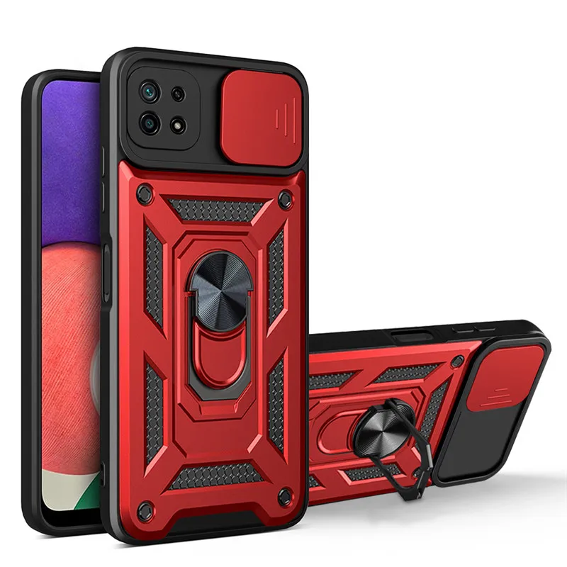 Shockproof Slide Lens Armor Phone Case with Magnetic Ring Holder - Enhanced Protection