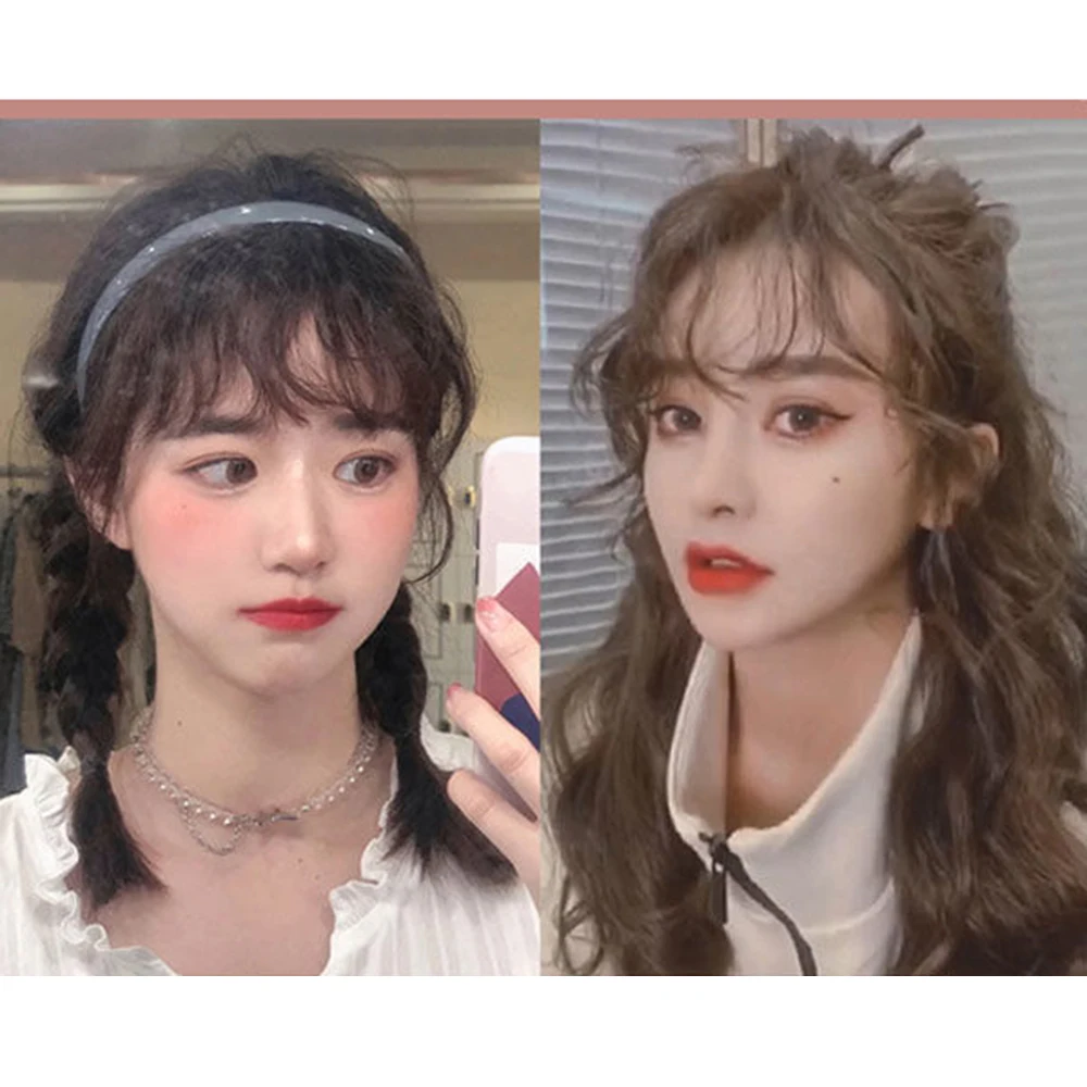 Curly Synthetic Clip In Hair Bangs Hair Extensions Sweeping Side Blunt Bang Natural Black Brown Hairpieces hair extensions,hair bangs