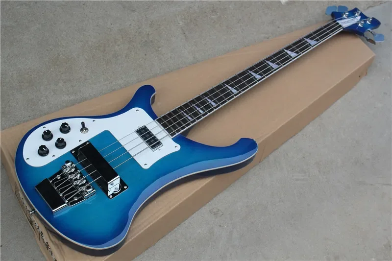 

Factory wholesale classic left hand 4 string bass electric guitar, blue gradient, chrome-plated hardware, free delivery
