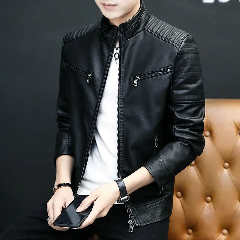 high quality leather jacket for men long sleeve big size soft stitch motorcycle jacket new 2023 autumn clothing black brown