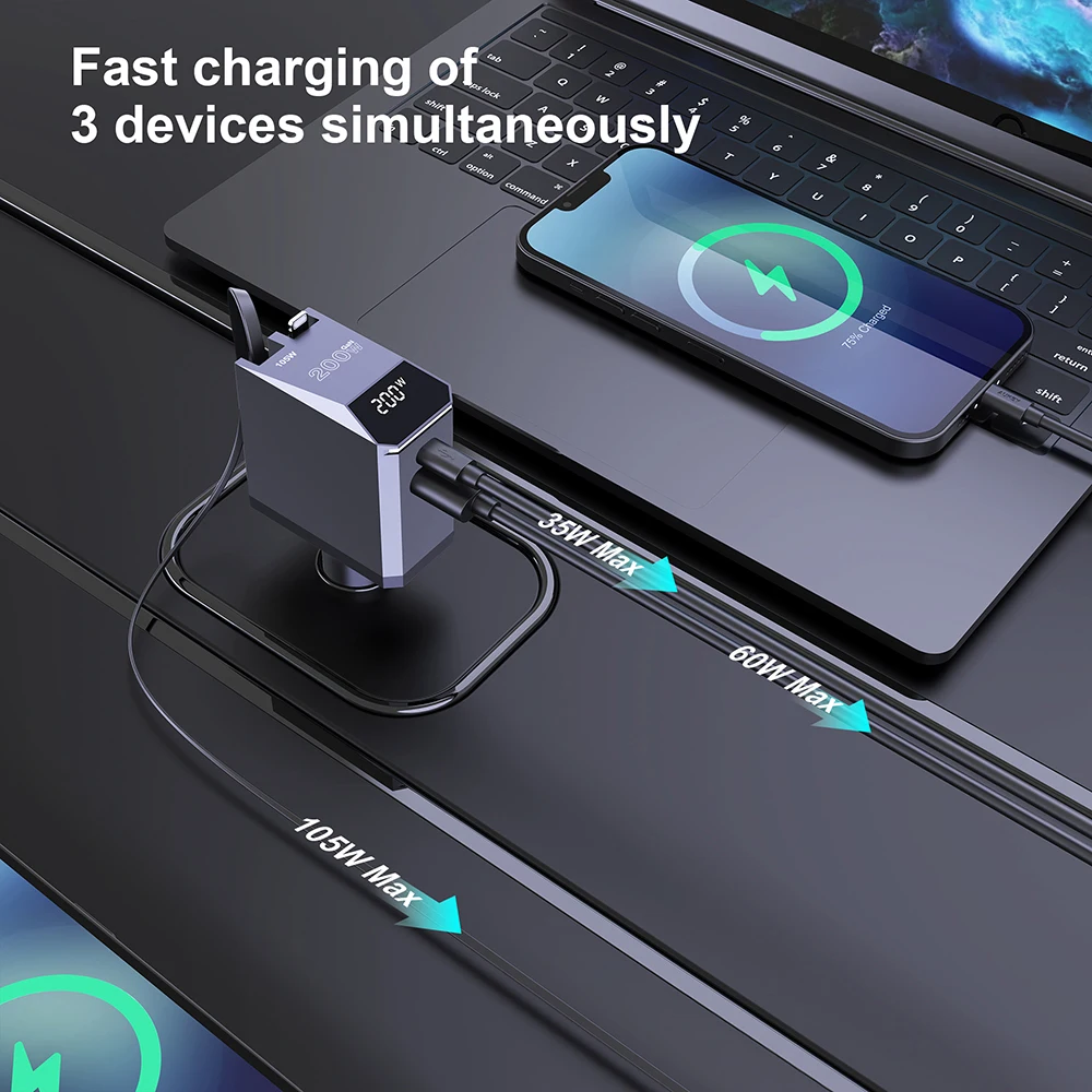 Ubigbuy Car Charger Retractable Fast Charging For iPhone Samsung