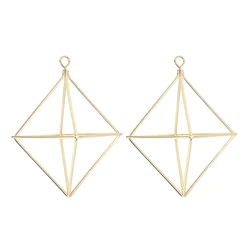 2X Freestanding Hanging Planters Geometric Swing Wrought Iron Air Plants Holder Triangular Shaped Metal Rack Gold