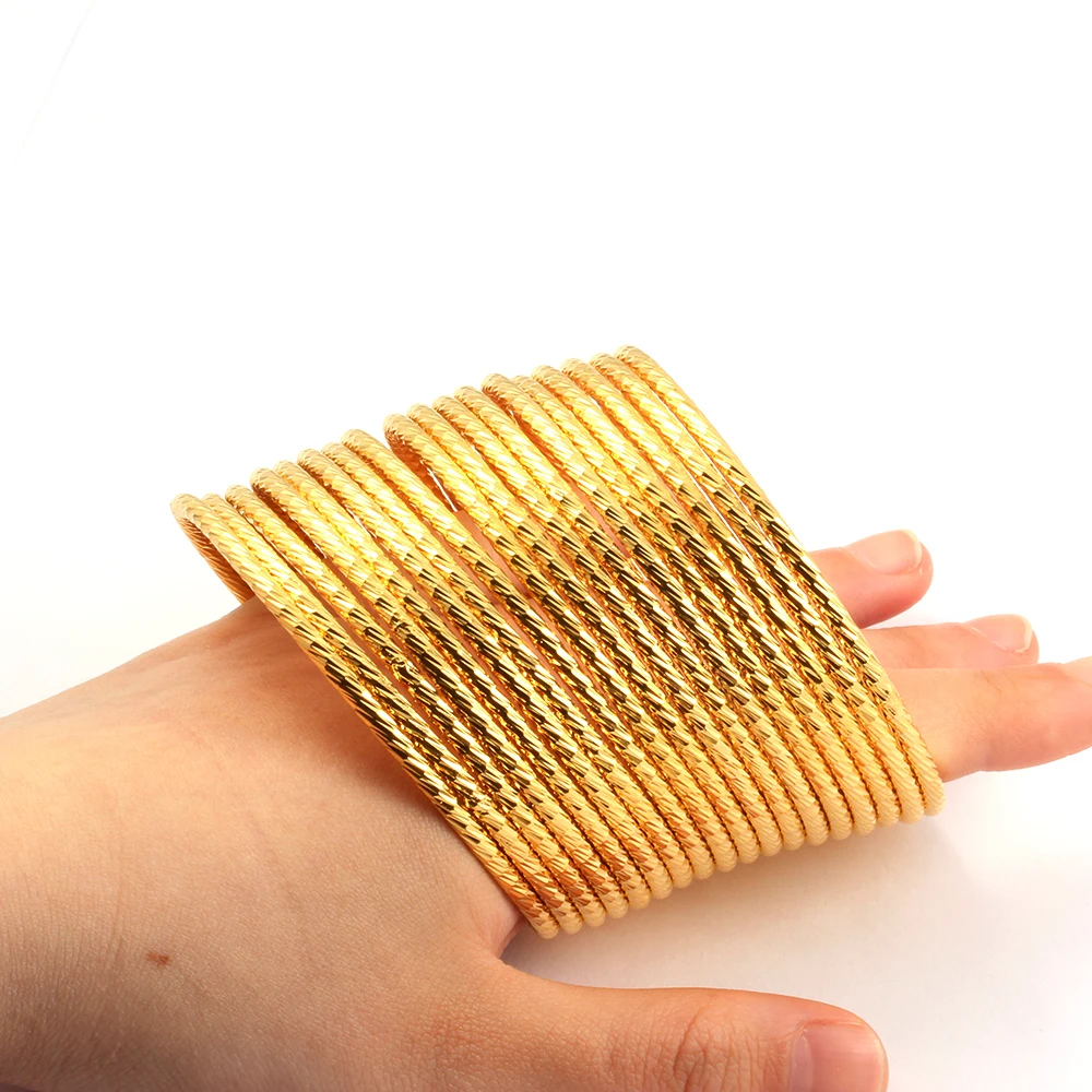 Metal Bracelet 4pcs/set Gold Color Jewelry Muslim Turkish Bangles Ethiopian African Women Dubai Bracelet Party Wedding Gifts