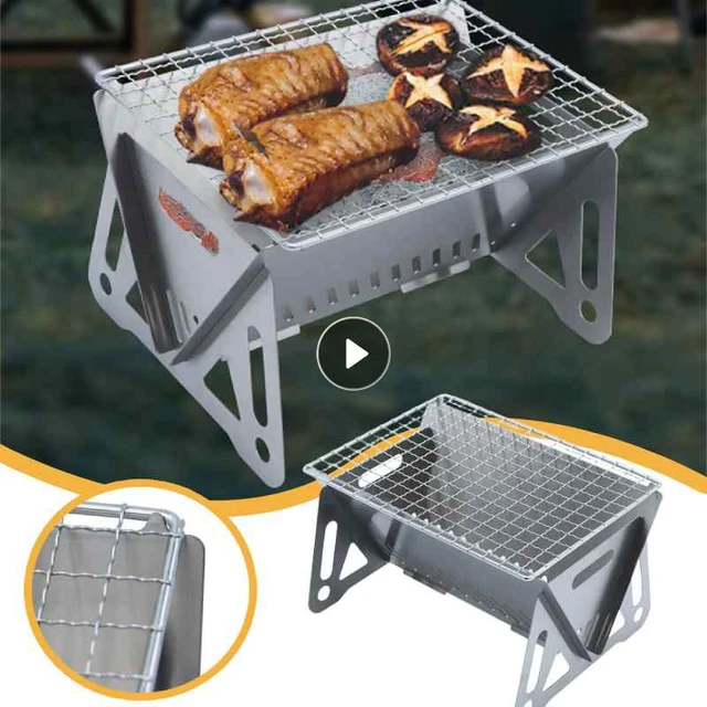 Portable Folding BBQ Grill Heating Stoves Multifunction Camping Barbecue  Grill Rack Net Firewood Stove Stainless steel BBQ Grill