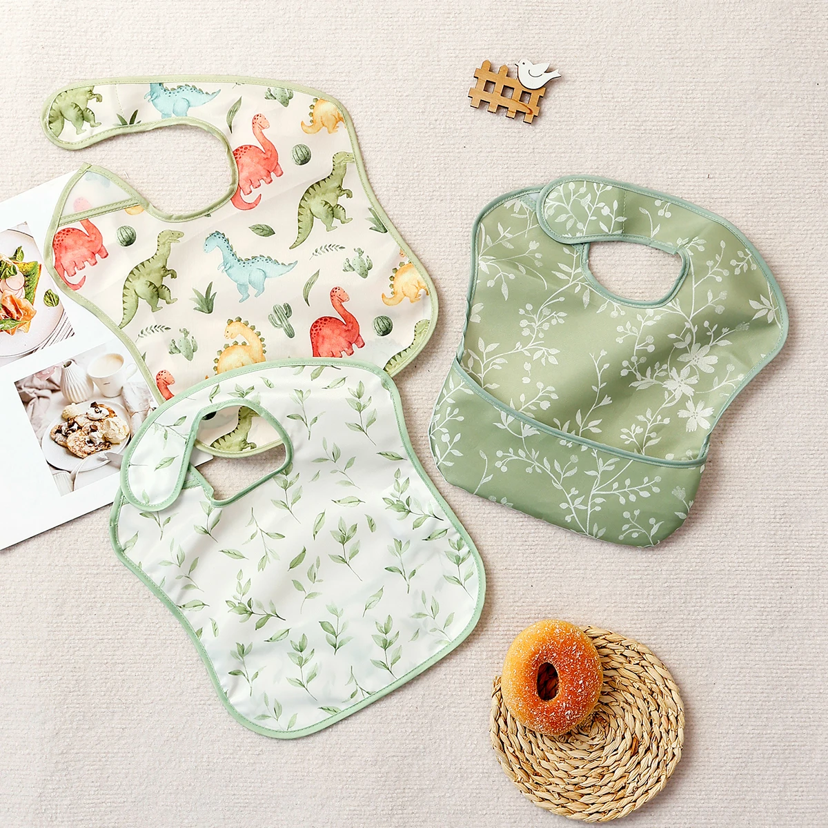 3 יחידות / מערכת תחתית עמידה במים לתינוקות עם חישוק ולולאה מתכווננת ללא שרוולים להאכיל ילדים בגילאי 0-1 שנים