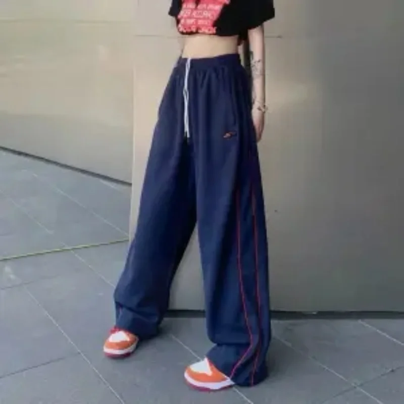 Navy Blue Harajuku Woman Oversize Sweatpants Spring Summer Elastic Waist Pocket Streetwear Fashion Joggers Sport Casual Trousers