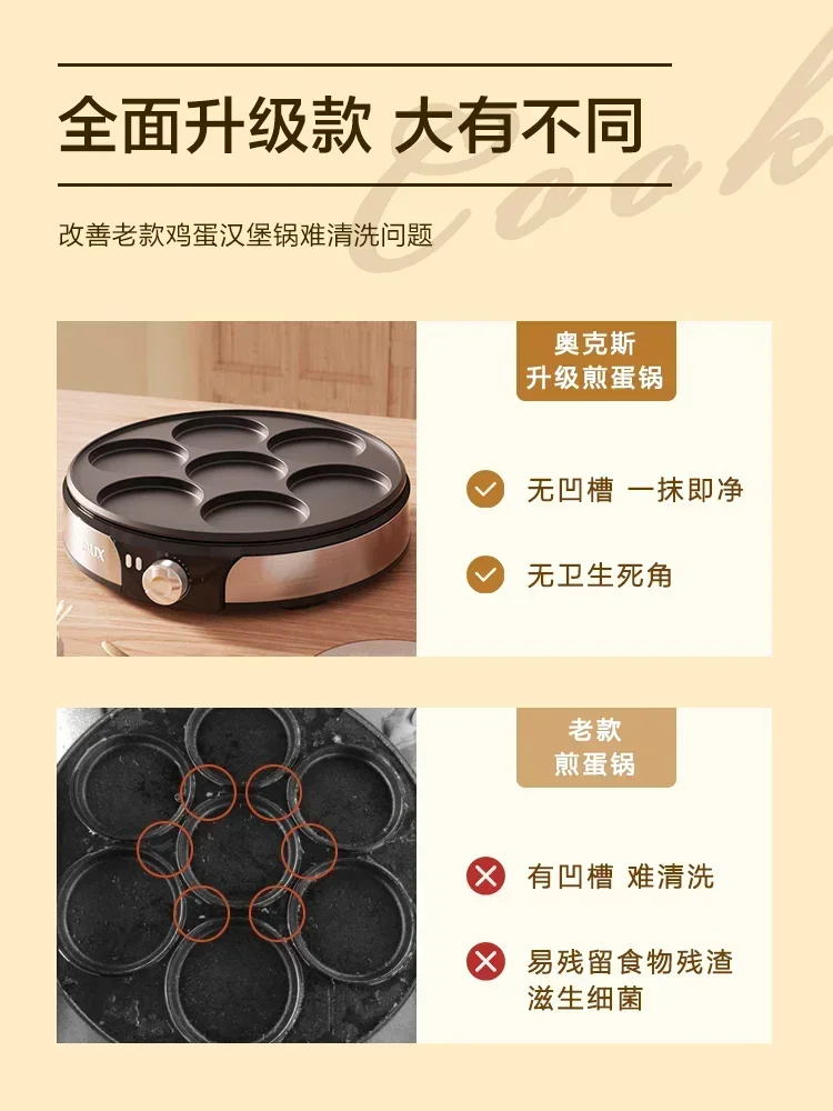 AUX Seven-hole Frying Pan Commercial Pancakes Home Egg Burger Pot Egg Burger Machine Pot Poached Eggs. Breakfast Machine 3