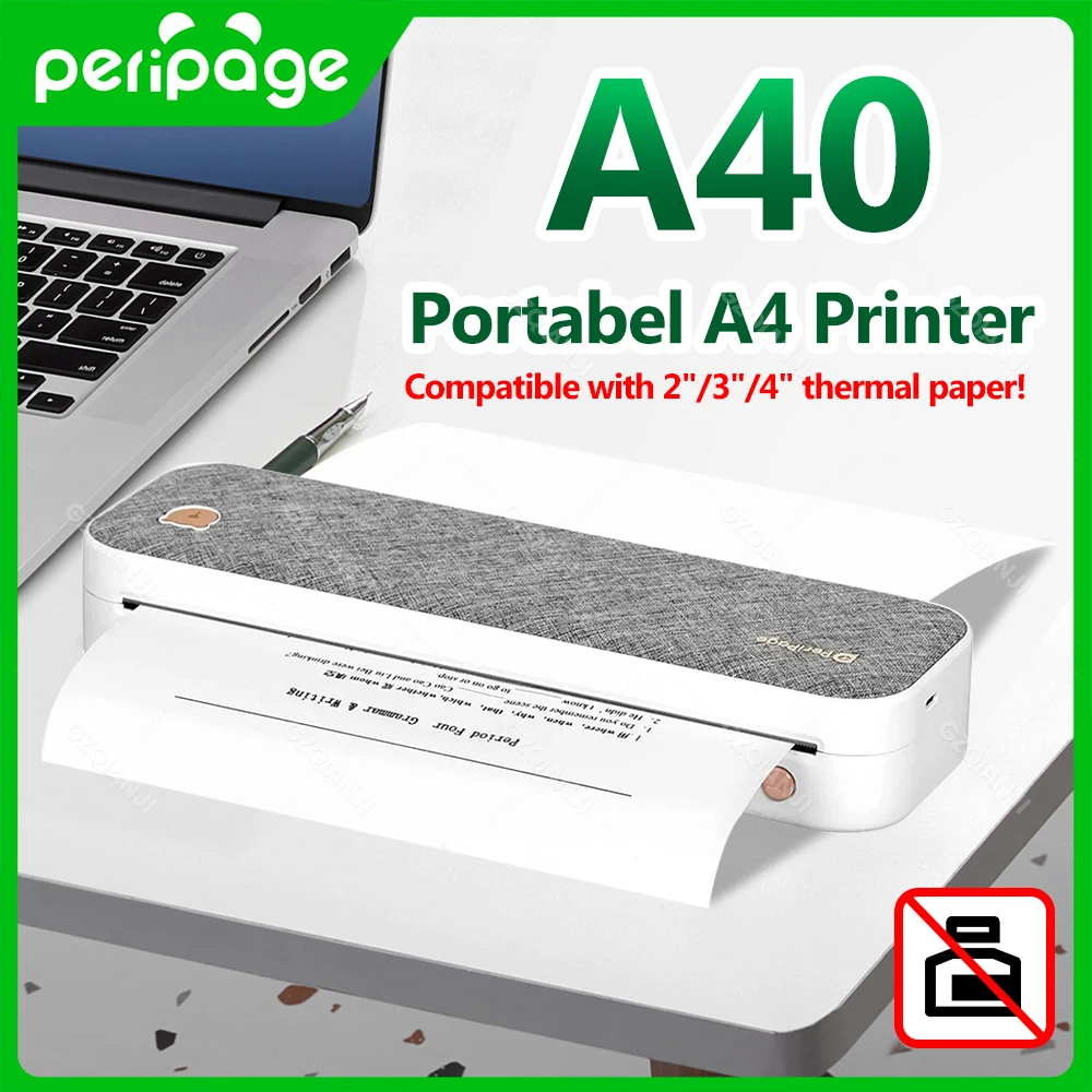 PeriPage A40 Thermal A4 Printer Wireless PDF Webpage Contract Picture Printers Maker 210mm Continuous Paper No Ink or Toner
