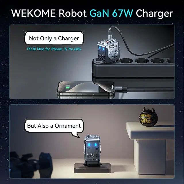 WEKOME-Robot cargador rápido GaN tipo C, carga rápida QC4.0 PD3.0 PPS, Cargador USB rápido para iPhone, Samsung, Xiaomi, tabletas, Macbook, 67W - Image 2