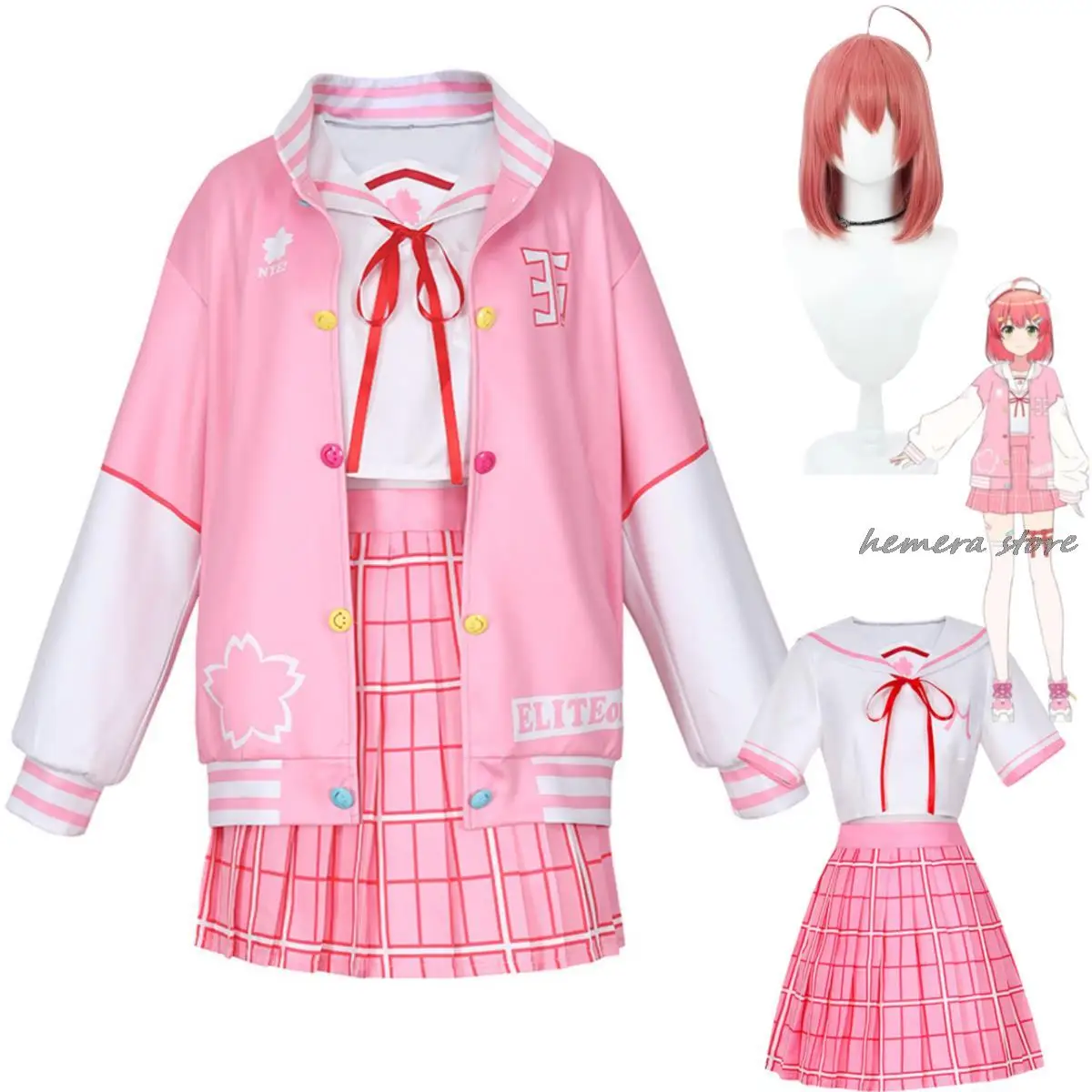 

Anime Virtual Uploader Sakura Miko Cosplay Costume Hololive Member Wig Baseball Coat JK Uniform Woman Sexy Party Sailor Suit