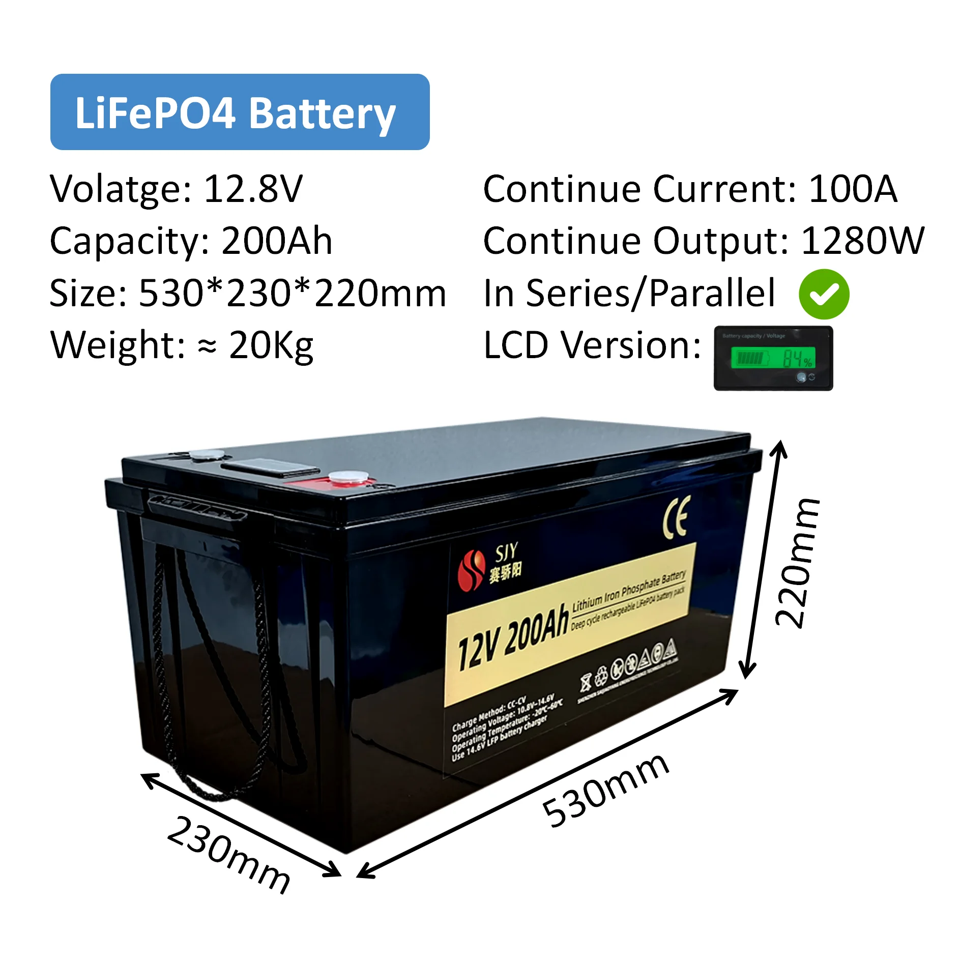 LiFePO4 Battery 12V 24V 48V 50Ah 100Ah 200Ah with free shipping on