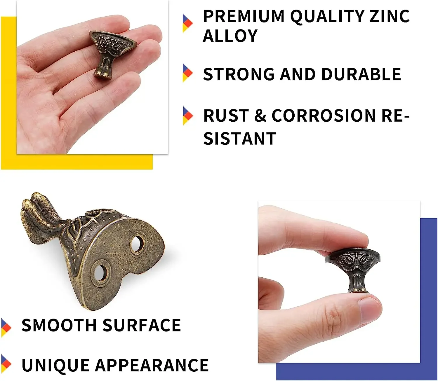 Vintage Antique Brass Box Legs Silver Box Legs Feet Corner Protector Screws Decorative Jewelry Feet Gift 8Pcs Wood Furniture Brackets