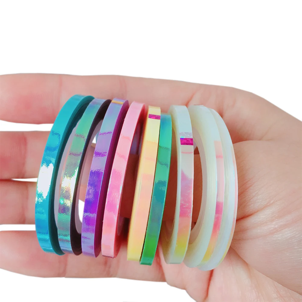 18Pcs Jelly Candy Nail Art Striping Tape Stickers, Holographic French Line Nail Decals for DIY Manicure Decoration