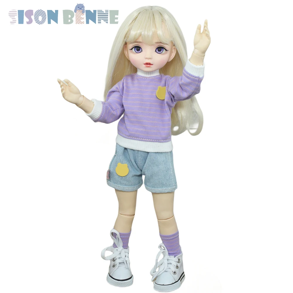 

SISON BENNE 1/6 BJD Doll Toy 33CM Height Cute Girl Doll with Removable Eyes Clothes Wigs