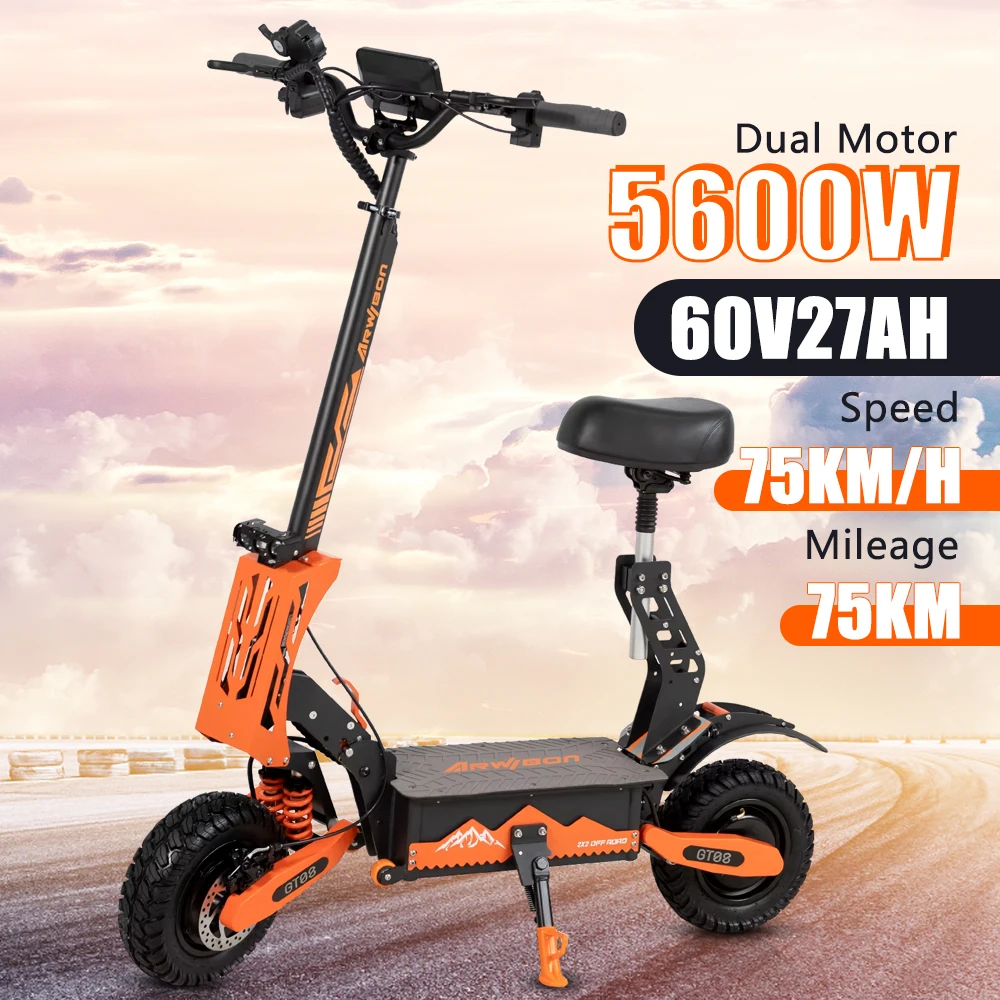 DT08 electric scooter 5600w dual motors maximum speed 75km/h 60v 27ah battery LCD display 11 inch tire foldable scooter