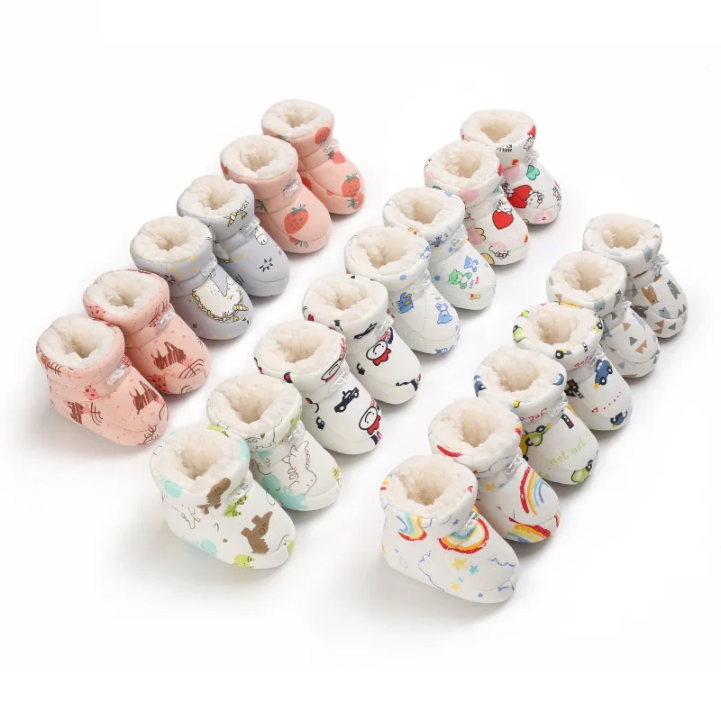 Winter Cute Baby Boots First Walkers Shoes for Boys Girls Cotton Soft Sole Anti Slip Warm Fleece Preschool Children Kids Shoes