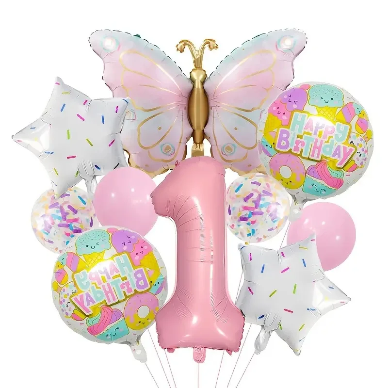 32-Zoll-Set mit rosa Zahlenballons mit Farbverlauf, Schmetterlings-Geburtstagsdekorationen für Mädchen, Schmetterlings-Geburtstagsfeier-Dekorationszubehör – Detail 3