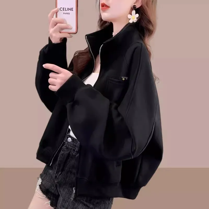 여성용 루즈 야구 세트 캐주얼 벨벳 탑 추가, 폭발 짧은 재킷, 가디건 스웨터, 2024 용수철 가을 신상
