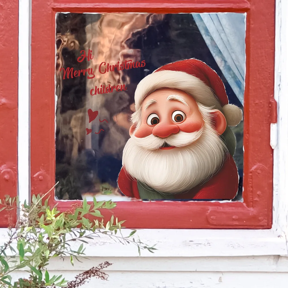 Christmas Santa & English Slogan Static Cling Window Decals - 28x28cm Festive Home Decor Stickers