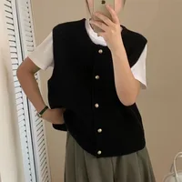New In 2025 Spring Autumn Sleeveless Cardigan Women Solid Color Single Breasted Sweater Vest Female Casual Waistcoats Tops 2