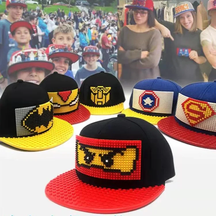 Cartoon Patchwork Baseball Caps DIY Blöcke Snapback Hüte Hip Hop Hut für Männer Frauen Abnehmbare Pixel Papa Hüte Kappe Kinder Erwachsene – Detail 2