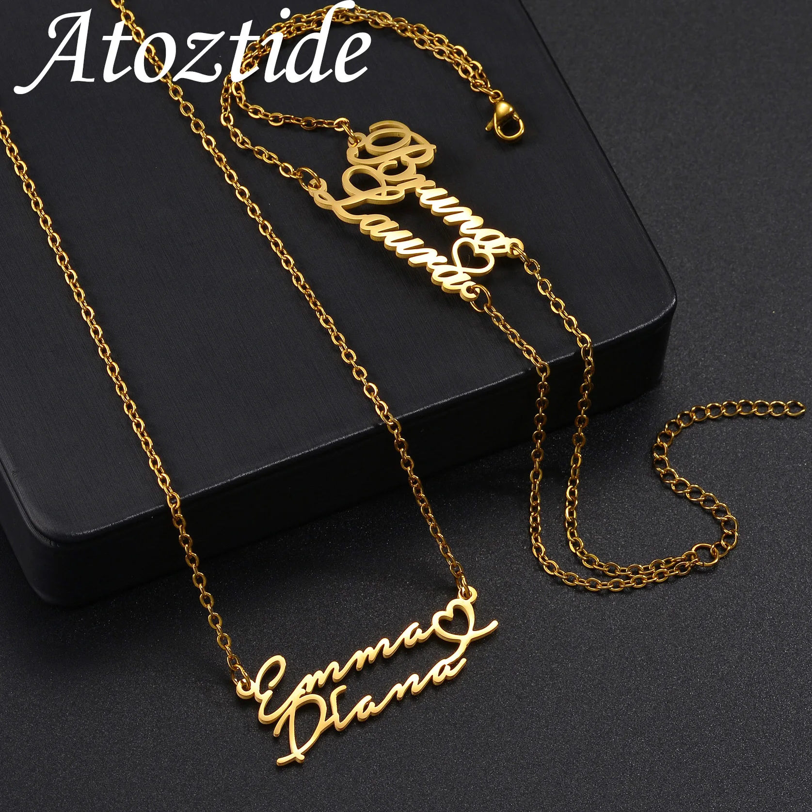 Atoztide nomes personalizados coração colar pulseira conjunto de jóias ...