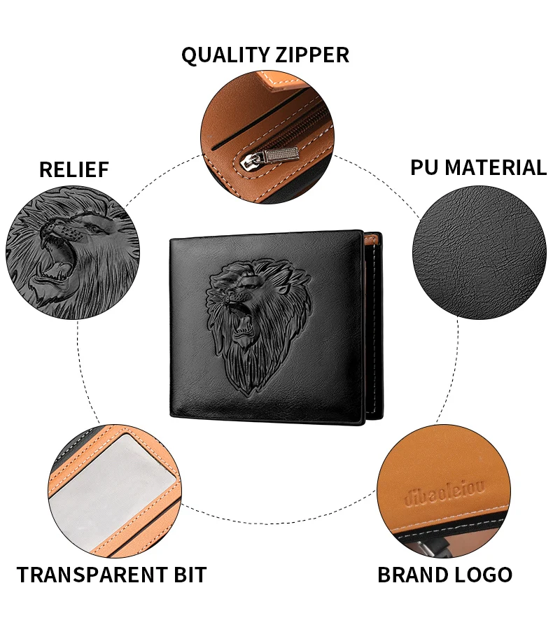Wallet Men's Personalized Three-Fold 3D Embossed Wallet Multi-Card Credit Card Holder Zipper Coin Short Wallet Men