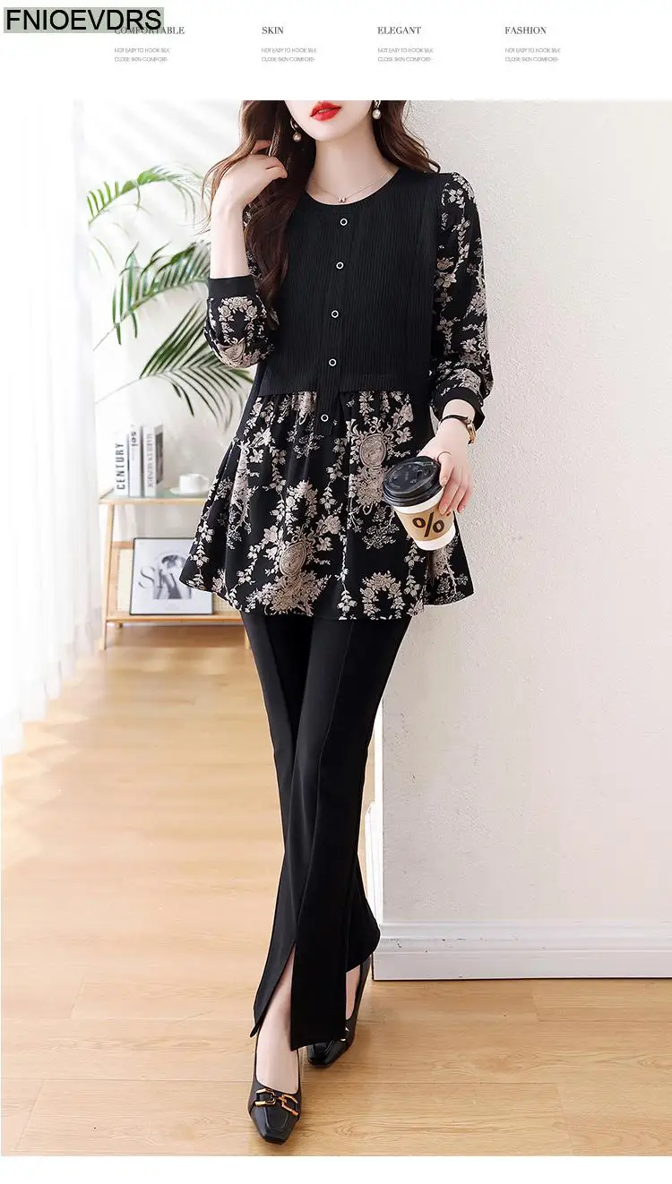 Loose Clothes Women 2024 Autumn Long Elegant Office Lady Floral Shirts Casual Retro Vintage Ruffles Tunic Peplum Tops Blouses