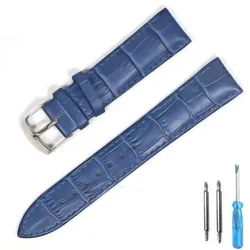 Premium Genuine Leather Watch Band Strap - Superior Quality Accessory - 22mm (Blue - S)