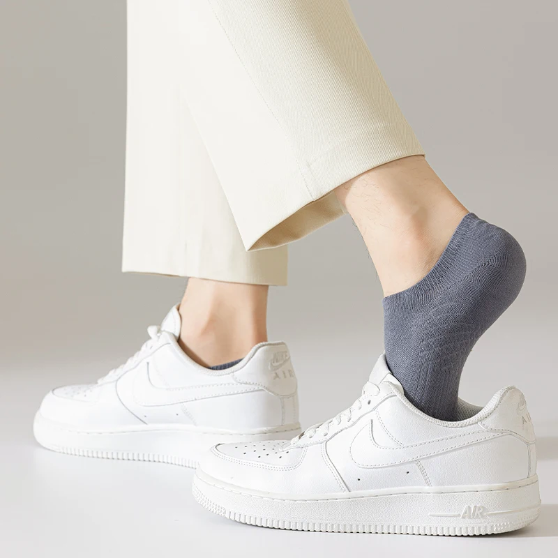 8 Pairs of Men's Summer Solid Color Simple Fashion Versatile Comfortable Breathable Shallow Mouth Anti Slip Invisible Socks 5