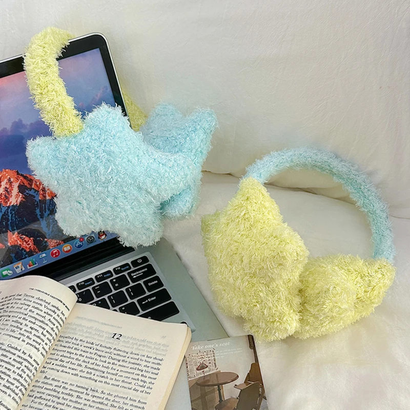 Y2K Star Plush Earmuffs Outdoor Cycling Ear Protection Colour Blocking Ear Bag Warm Winter Warm Earplugs Y2K Headset Cover