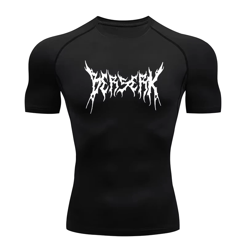Gym Workout Rash Guard for Men Athletic Quick Dry Compression Shirts Berserk Print Tshirts Tees Tops Undershirts Baselayers JW02