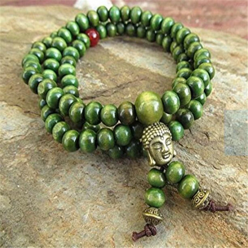 6mm green sandalwood wooden bead 108 Beads  Mala Bracelet Women Energy Bodhi Yoga Mala Buddhist Prayer