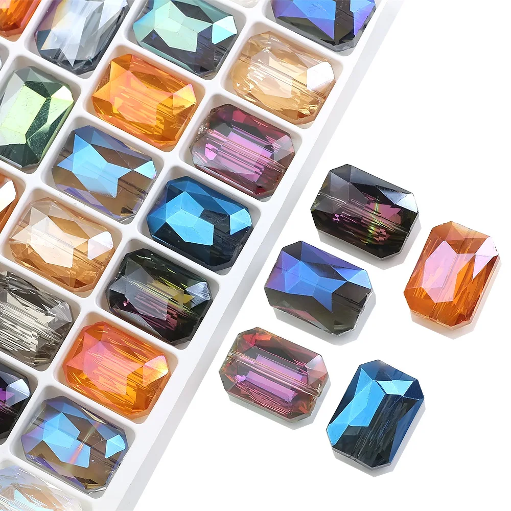 

14x10mm 10pcs Square Glass Rectangle Crystal Faceted Charms Loose Beads Spacer Bead Diy Crafts Jewelry Making Finding