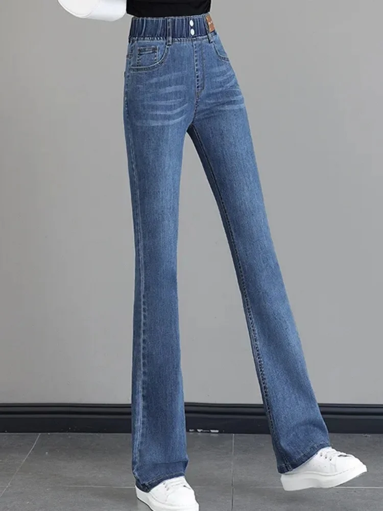 Korean Style Fashionable Micro Flared Jeans For Women Elastic Waist Loose High Waist Self Cultivation Pants Pantalones De Mujer