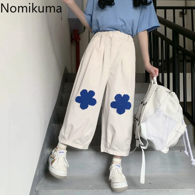 

Japanese Fashion Wide Leg Pants 2023 New Bottoms High Waist Casual Trousers Preppy Style Floral Casual Straight Pantalon Femme