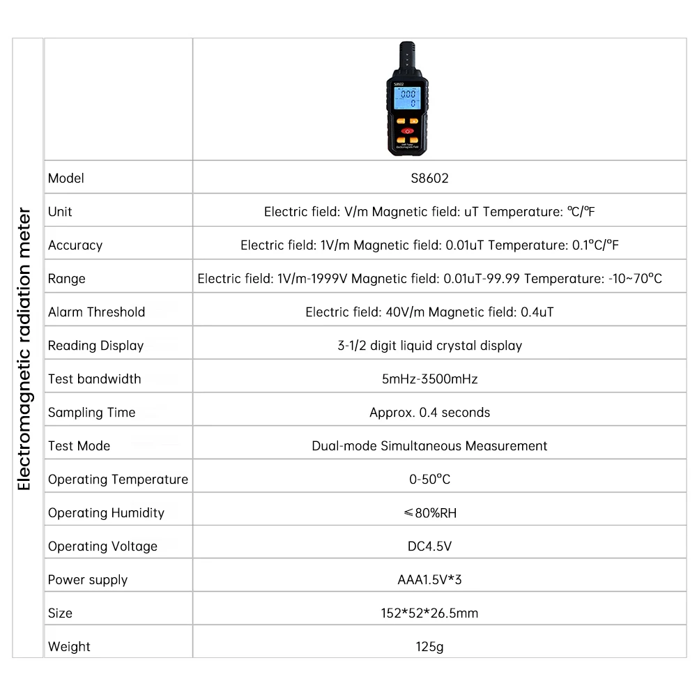 Household Electromagnetic Wave Radiation Detector Electric And Magnetic Field Temperature Measuring Instrument 4
