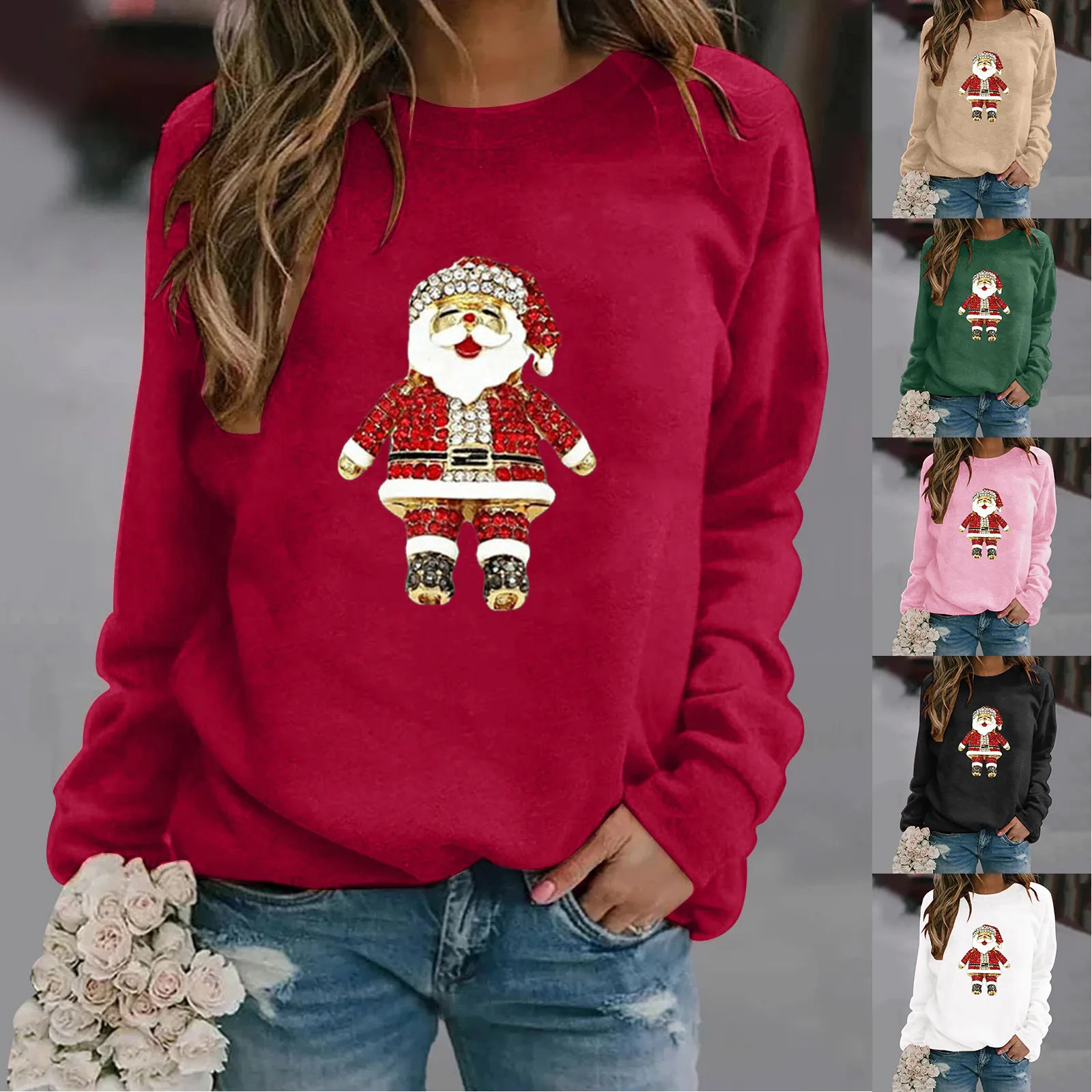 

Cute Pattern Womens Round Neck Long Sleeve Sweatshirts Casual Cute Top Long Sleeve Loose Fashion Long Sleeve T Shirts