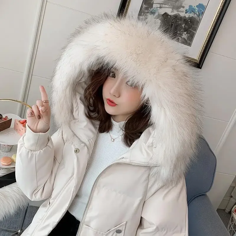 Women\'s winter jacket mid-length y2k new bread jacket Korean version loose big fur collar thick winter jacket female ins selling