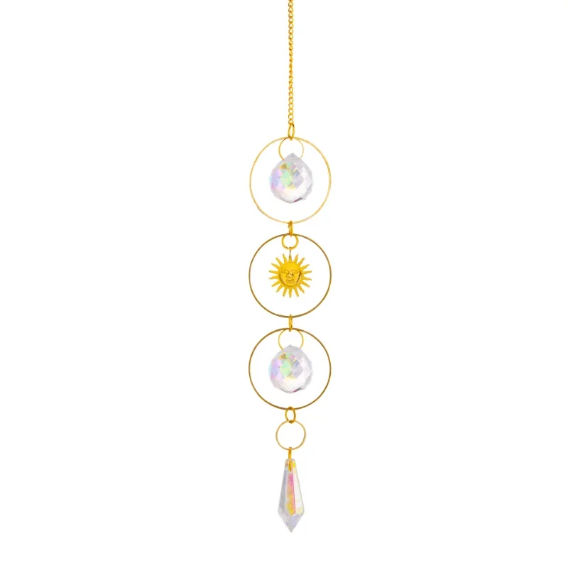 1 Pc Crystal Sun Catcher Sun and Moon Pendant Home Window Hanging Ornament Hanging Glass Prisms Light Catcher Garden Decorations