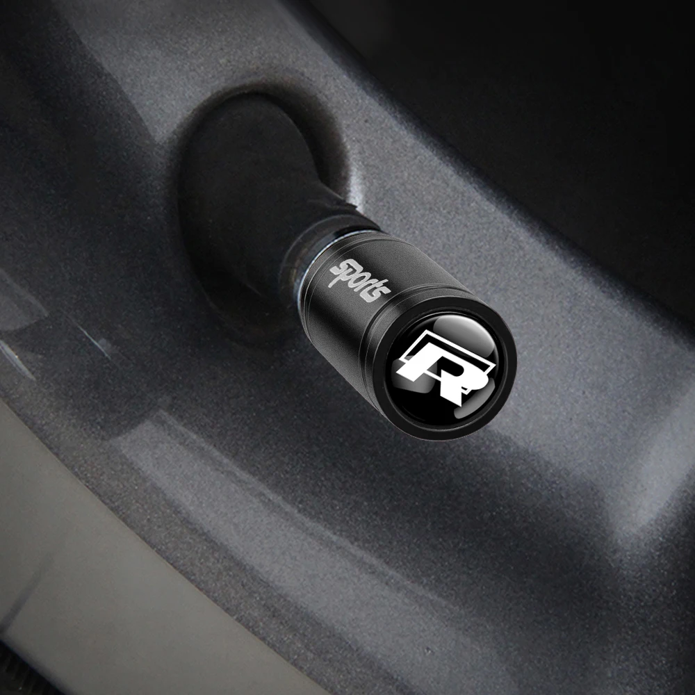 Tire Valve Caps Tire Stem Cover 4Pcs Car Wheel Tire Valve Caps Tyre Stem Cover Bolt-In Accessories For Volkswagen VW GTI R Golf 5 Polo Tiguan Passat Rline Jetta