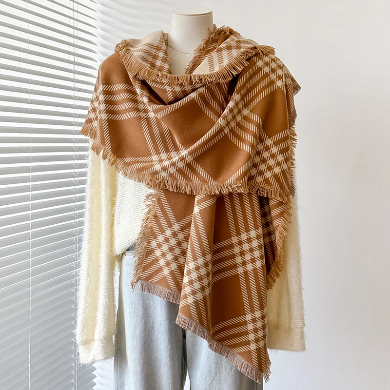 Women's Warm Imitation Cashmere Striped Scarf - Simple Thick Jacquard Design Shawl for Autumn & Winter