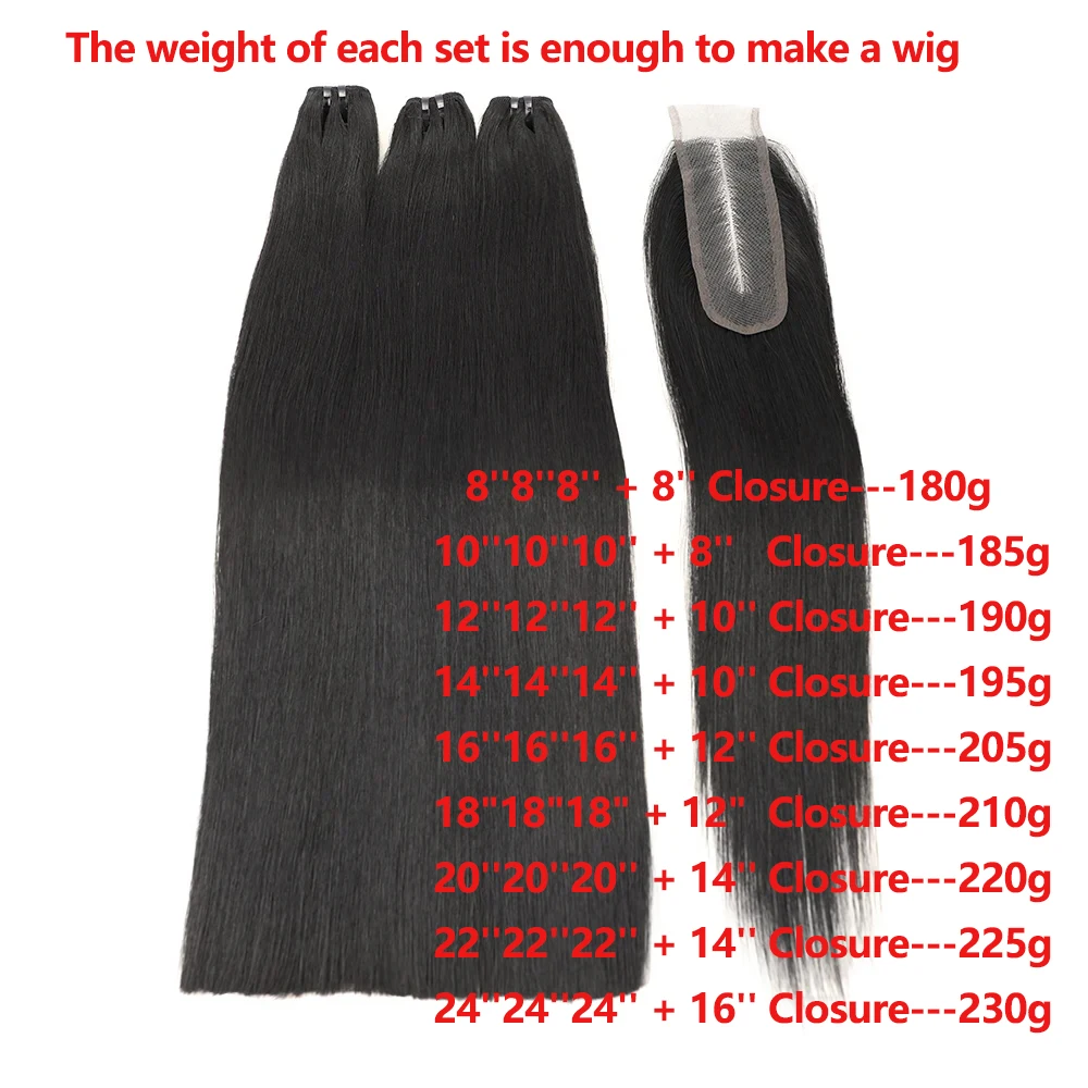 Bone Straight Vietnamese Raw Hair Bundles with Closure 12A Straight Raw Human Hair 3 Bundles with Closure 2x6 Lace Kim K