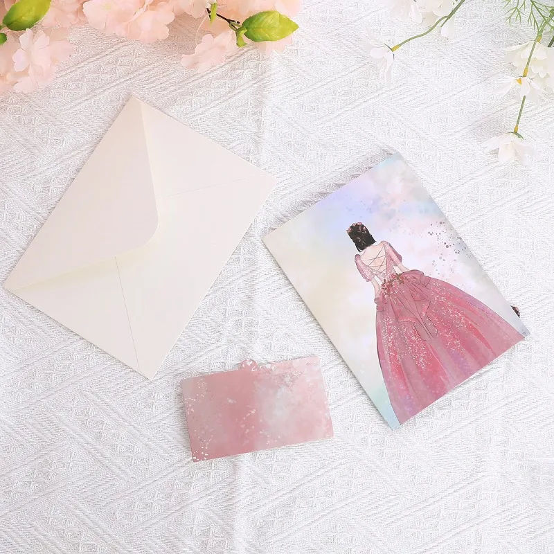 Pop up style Rose Girl Postcard Flower Greeting Card Wedding Invitation Card Princess Valentine's Day Confession 3D gift