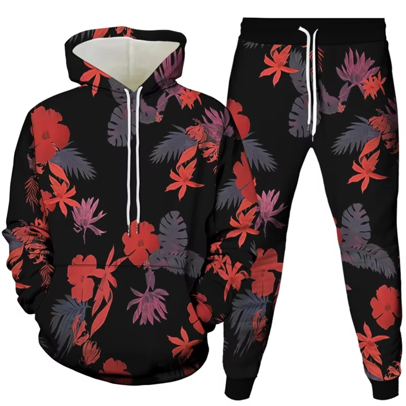 빈티지 하라주쿠 스타일 남성 여성 Tracksuit 의류 Florial Bird Snake Rose Print Sportwear 후드 + 조깅 바지 2Pcs 세트